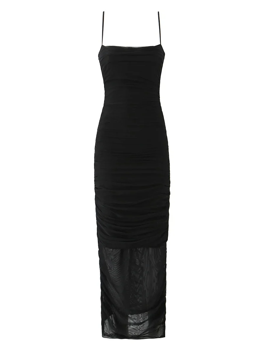 Vestido Bodycon F Sexy e Estiloso com Saia Envolvente de Malha Franzida, Cintura Franzida, Estilo Europeu, Fibra de Po...