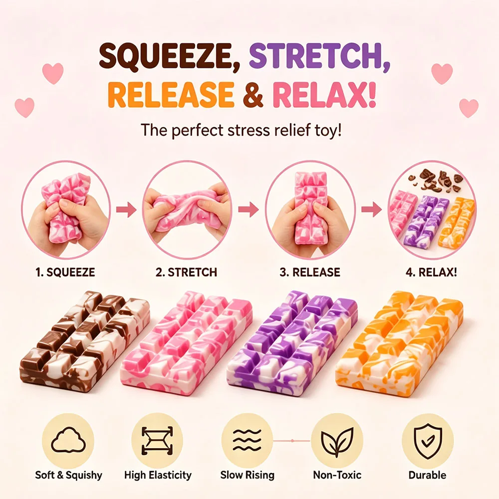 Trendy Desk Accessories Fake Food Marbled Chocolate Bar Squishy Slow Rising Sticky Tactile Prop Fun Gag Gift Novelty Party Favor