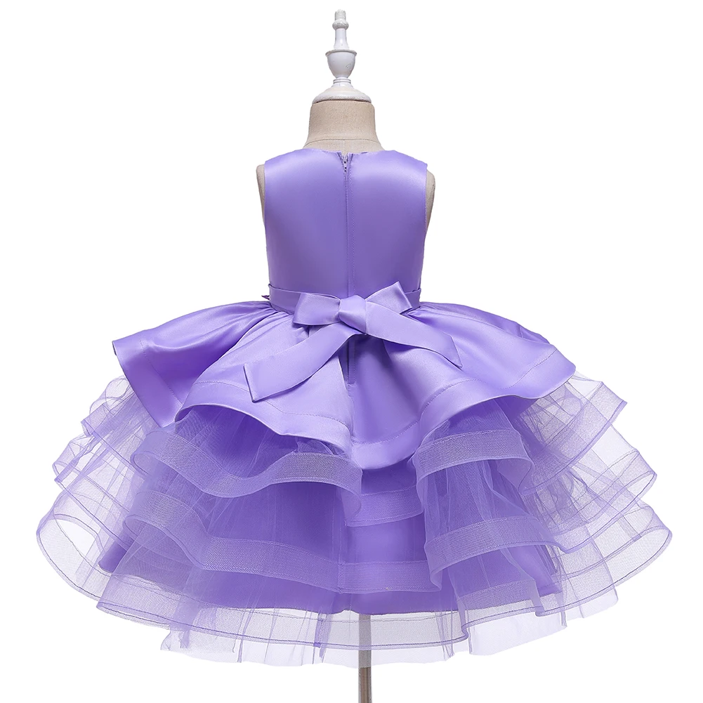 Fashion Children\'s Summer Dress Girl 0-8 Year Old Purple Fluffy Ball Dress Sweet Girl Princess Evening Dress