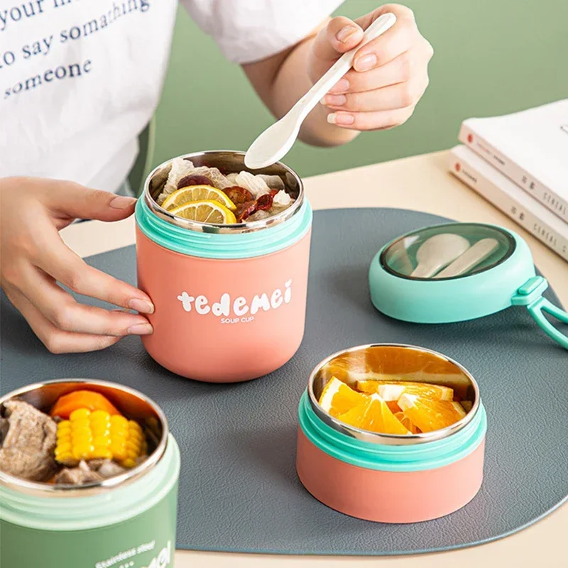 Stainless Steel Vaccum Cup Soup Lunch Box Storage Warmer with Spoon Food Thermal Jar Insulated Soup Thermos Containers Cooler