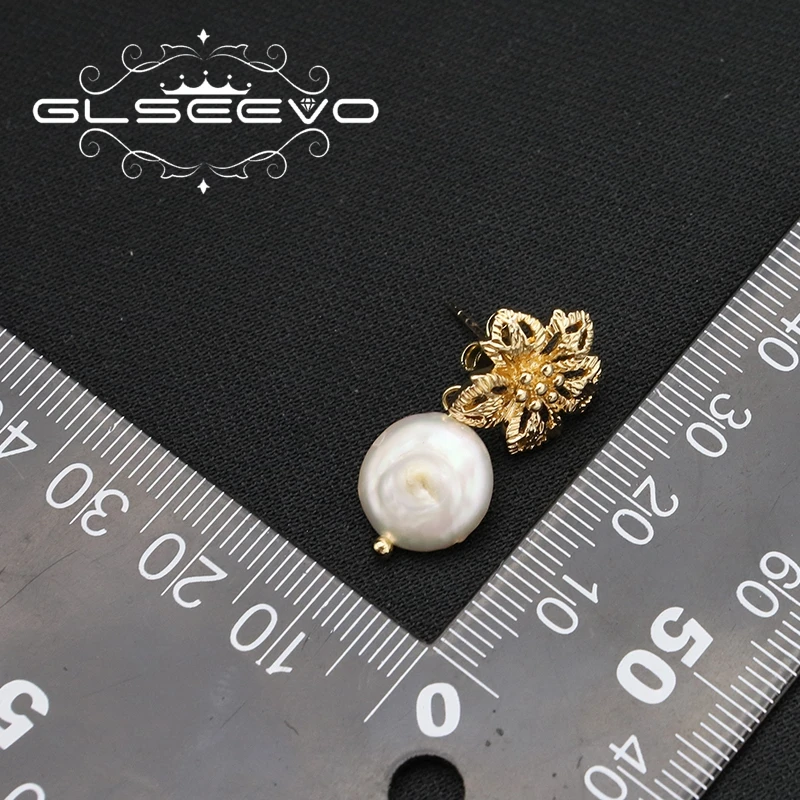 GLSEEVO Fashion Hollow Metal Flowers Baroque Pearl Woman Drop Earrings Temperament Simple Trendy Girls Party Gift Jewelry GE1180