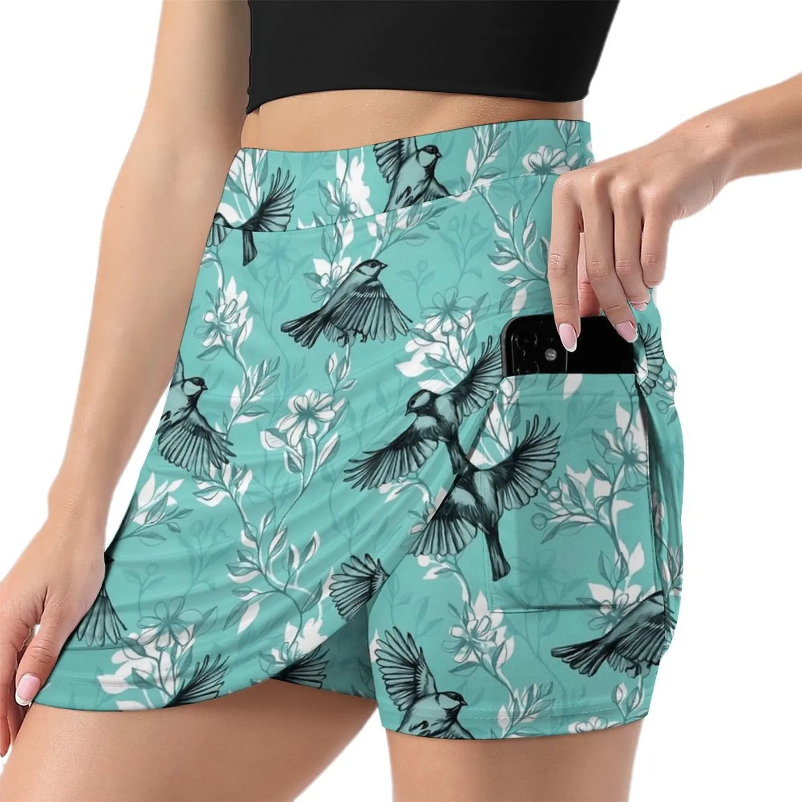 Birds Flower Skirt Women Vintage Print Cute Mini Skirts Summer Streetwear High-waisted Custom Big Size Casual A-line Skirt