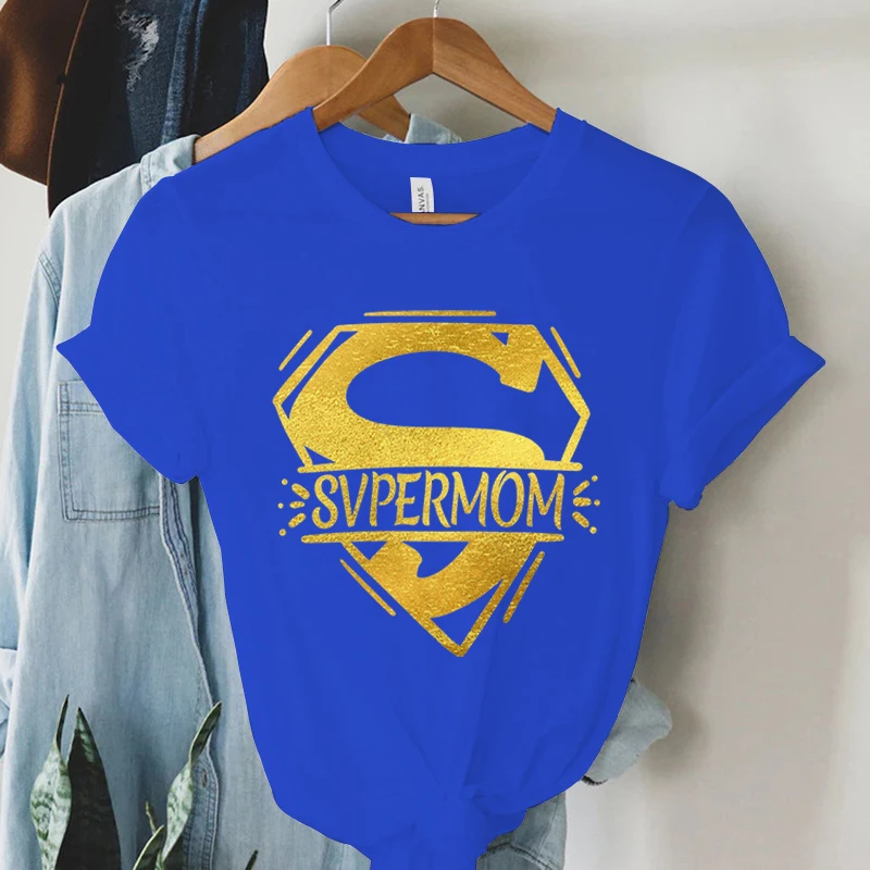 Women’s Graphic Aesthetic Golden Flash Printing Supermom Superwomen Casual Shirt Mother’s Day Gift Tees Y2k Fashion Sweatshirts