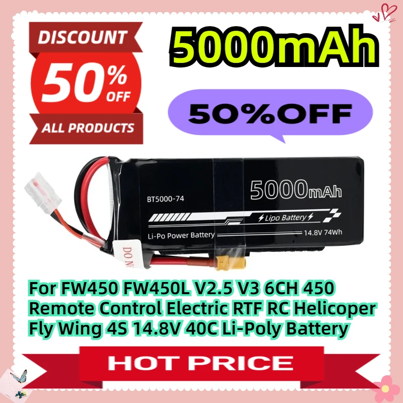 

For FW450 FW450L V2.5 V3 6CH 450 Remote Control Electric RTF RC Helicoper Fly Wing 4S 14.8V 40C 5000mAh Li-Poly Battery
