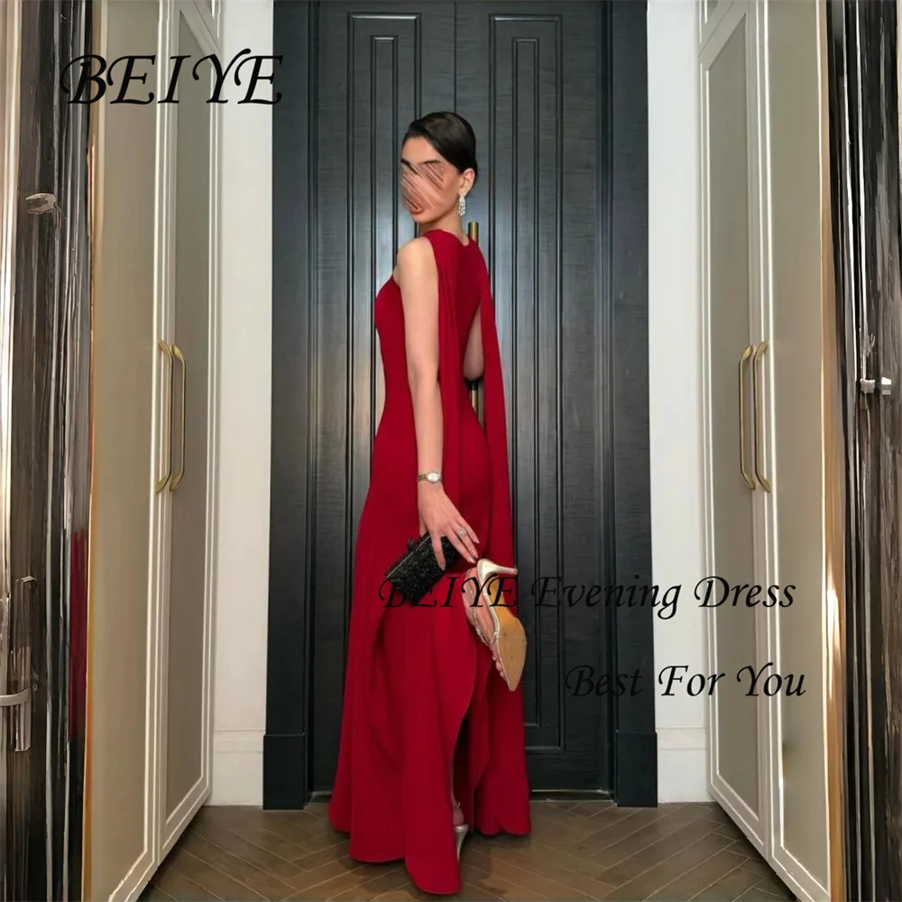 BEIYE – robe de soirée sirène rouge moderne pour femmes, col licou, sans manches, fente latérale, robe de soirée formelle, personnalisée, 2026