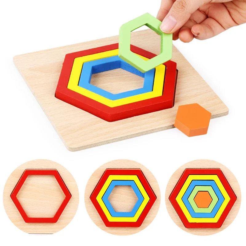 1pc Wooden 3D Geometric Shape Jigsaw Puzzles for Kids Montessori Games Kindergarten Children Early Learning Educational Toys