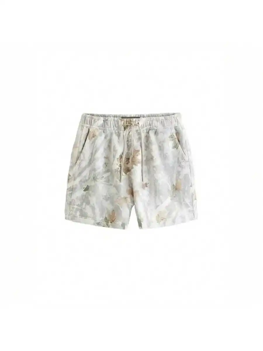 Mens Casual Shorts Elastic Waist Drawstring Maple Leaf Print Loose Fit With Pockets