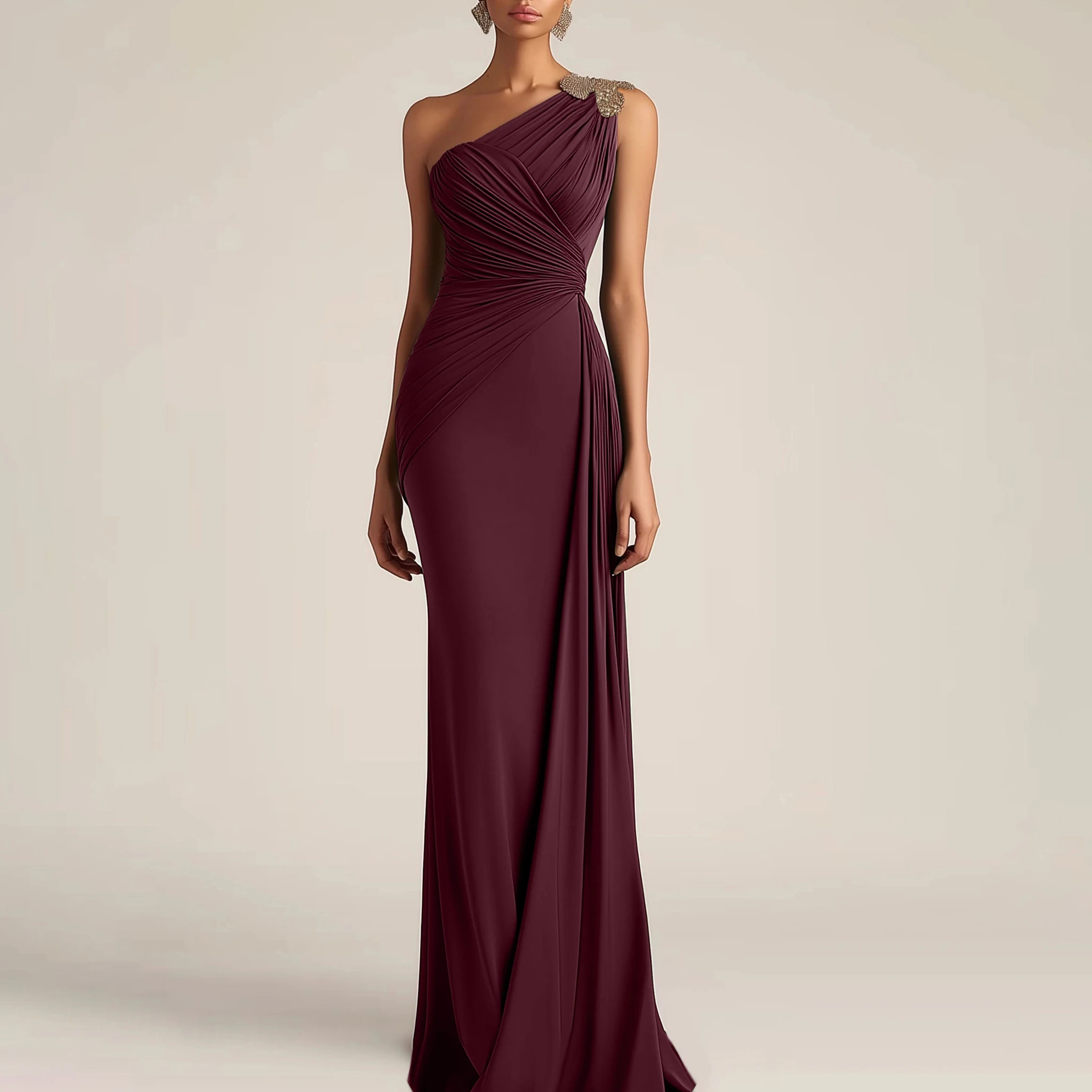 

Элегантное вечернее платье русалки на одно плечо Sharon Said, плиссированное атласное женское платье с бисером, свадебное платье SF067 по индивидуальному заказу