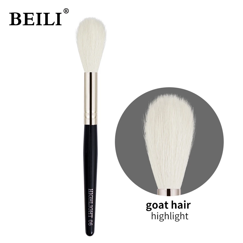 BEILI 1 pcs 100% Goat hair Highlighter Black Makeup Brushes Professional Natural Pony Eyeshadow Blush Eyebrow Make up Brushes