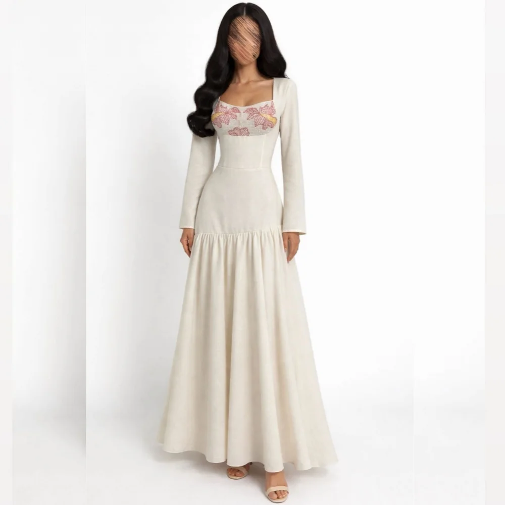 

Индивидуальное вечернее платье с блестящим узором, квадратным вырезом, А-силуэтом, плиссированное, миди, на заказ, для особых случаев, элегантное