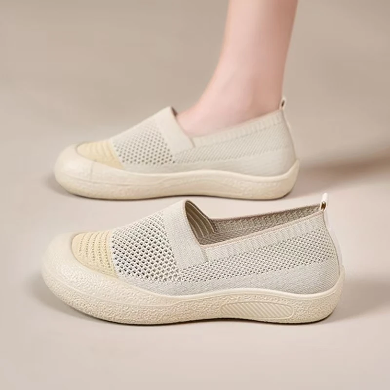 

Женская повседневная спортивная обувь с сеткой, новая летняя мягкая подошва, нескользящая неглубокая легкая дышащая прогулочная обувь с круглым носком для пожилых людей