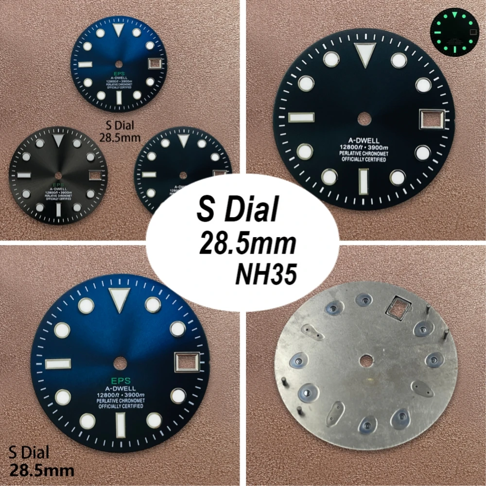 

28.5mm S Logo SUB Diving Dial Suitable For NH35 Movement Green Luminous Gradient Quality Dial Watch Modification Accessories