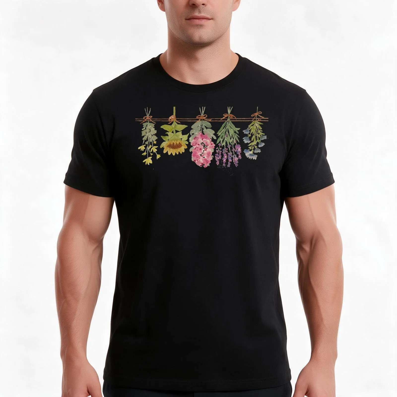 String of Flowers T-Shirt, Summer Casual Cotton Tee, Oversized Streetwear Tops, Vintage Graphic Print, Loose Fit Short Sleeve