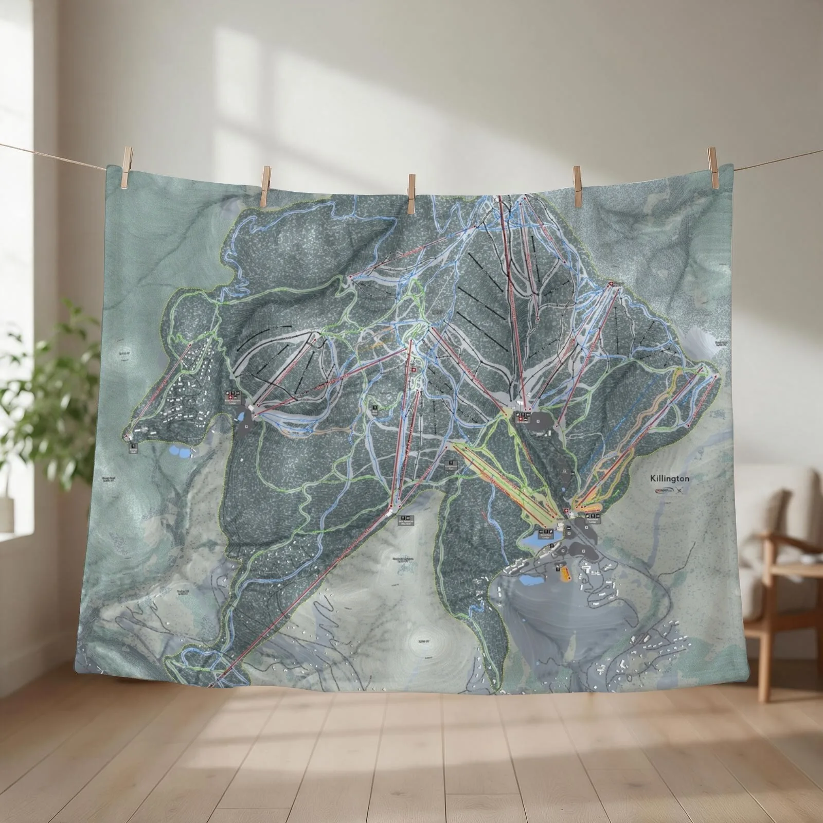 Killington Resort Trail Map Throw Blanket couch cozy soft plush fuzzy picnic outdoor blanket