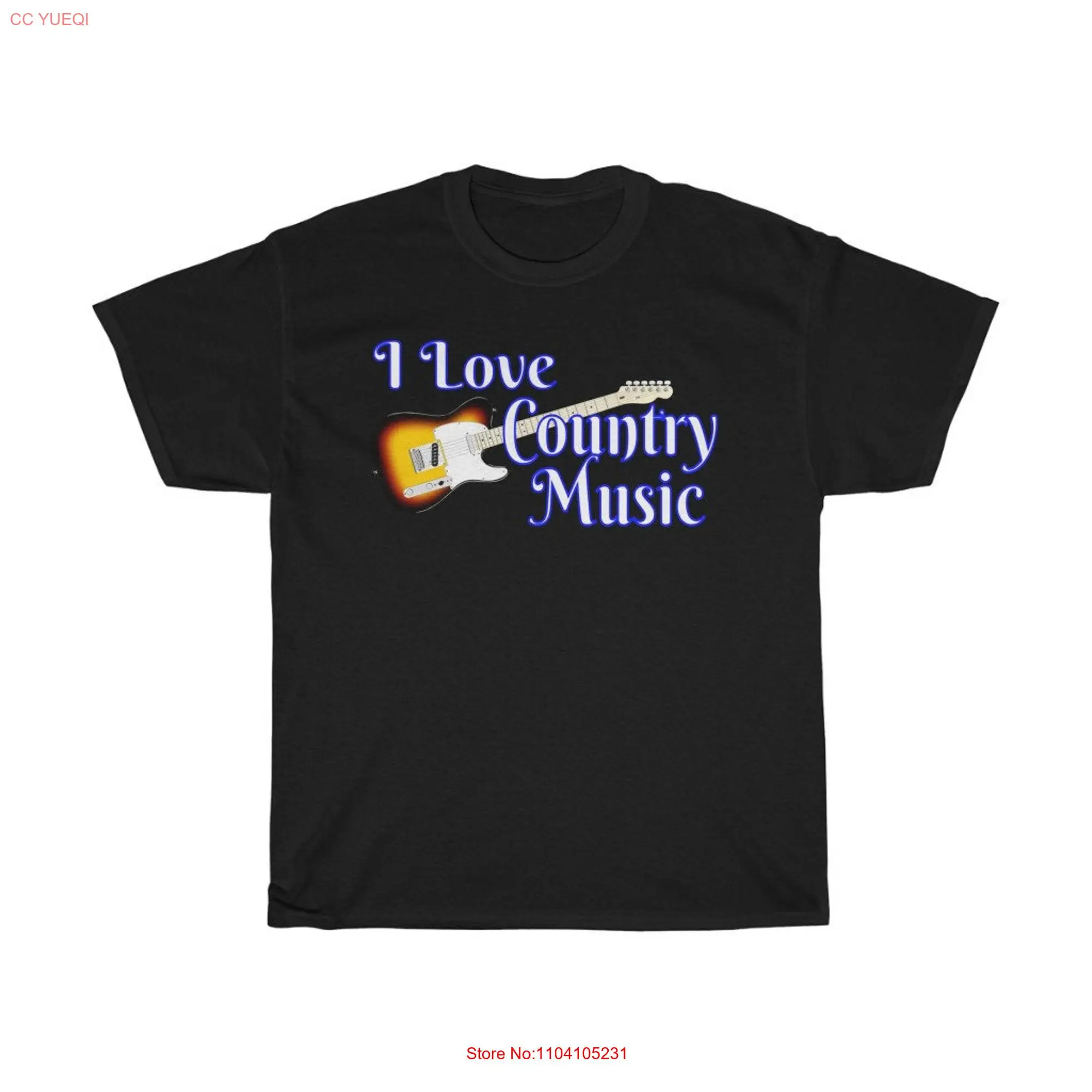 I Love Country Music Guitar Heavy Cotton T Shirt long or short sleeves