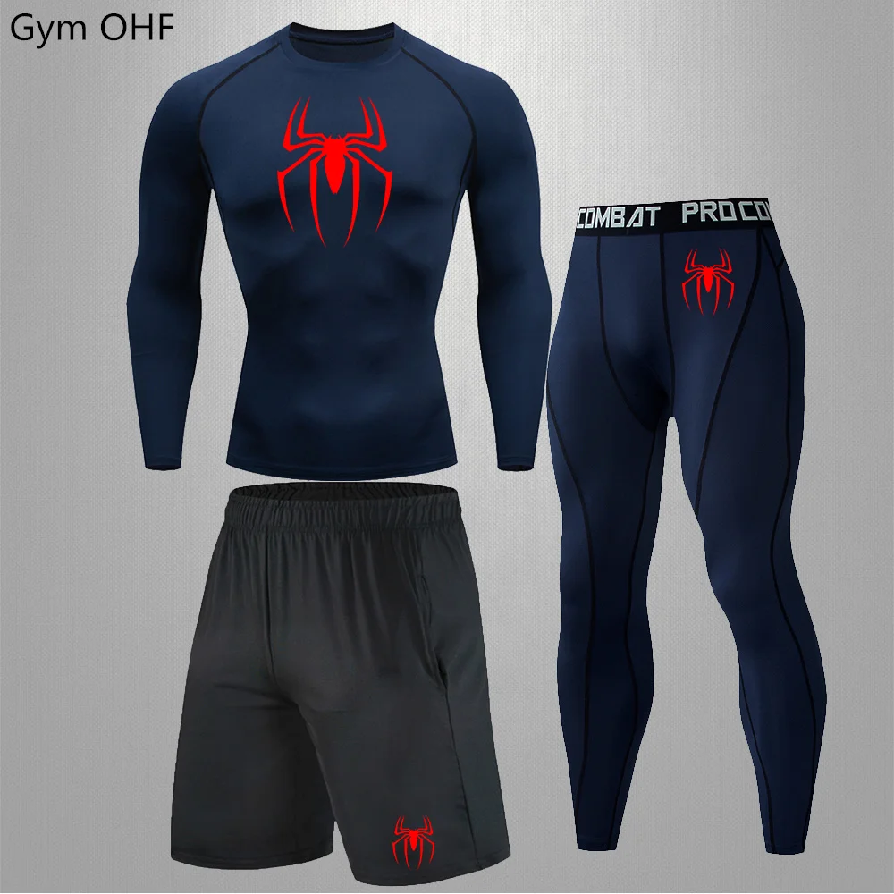 Ropa Deportiva de Spider para hombre, traje de boxeo Rashgard de manga larga para lucha, gimnasio, Fitness, mallas para correr, entrenamiento,