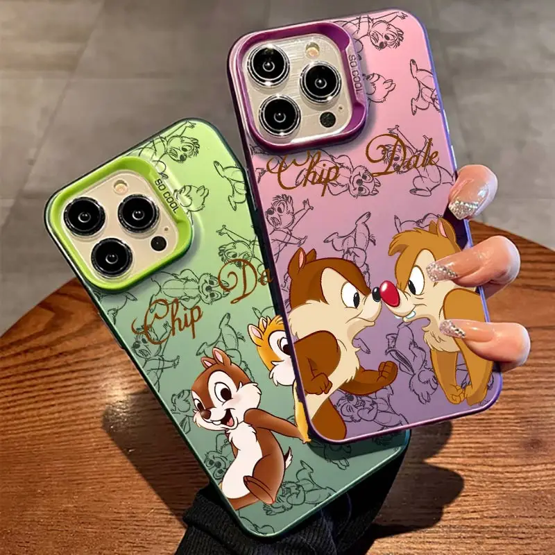 Chip-n- Dale Anime For Apple iPhone 15 14 13 12 11 Plus Pro XR XS X Max Colorful Silver Phone Case