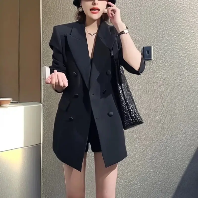 

Новый осенний корейский модный черный пиджак женский роскошный элитный элегантный тонкий двубортный однобортный пиджак с длинными рукавами пальто