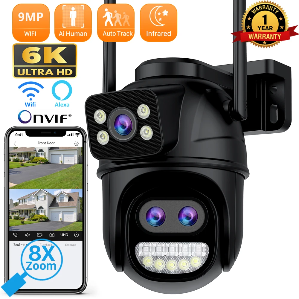 ANBIUX 12MP 6K HD WiFi IP kamera açık 8x Zoom üç Lens çift ekran PTZ kamera otomatik izleme ev güvenlik CCTV gözetim kamerası 8MP kam