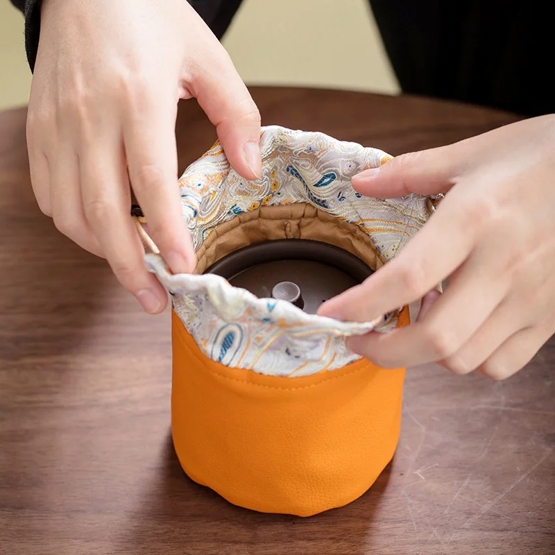 Leather Tea Master Cup Storage Bag Portable Jewellery Drawstring Pouch Travel Ceramics Protective Bags Zen Teaware Organizer