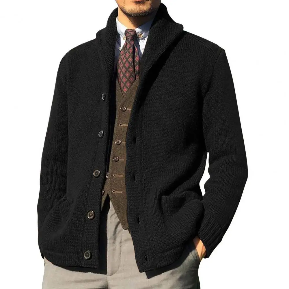 Stylish Knitted Coat Soft Men Cardigan Pockets Male Single Breasted Knitted Cardigan Sweater  Cold Resistant