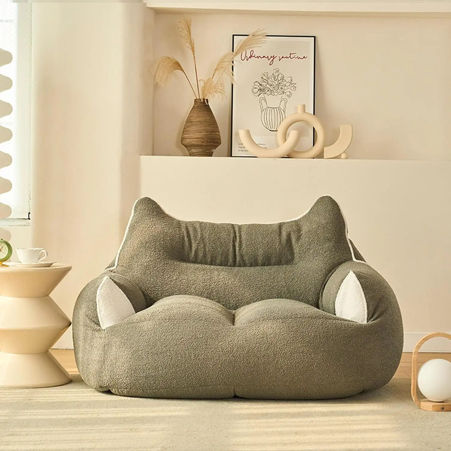 Adult Bean Bag Chair for Living Room, Big Beanbag Chair, Comfy Stuffed Beanbag Chair for Adults with Filling Grey- Double