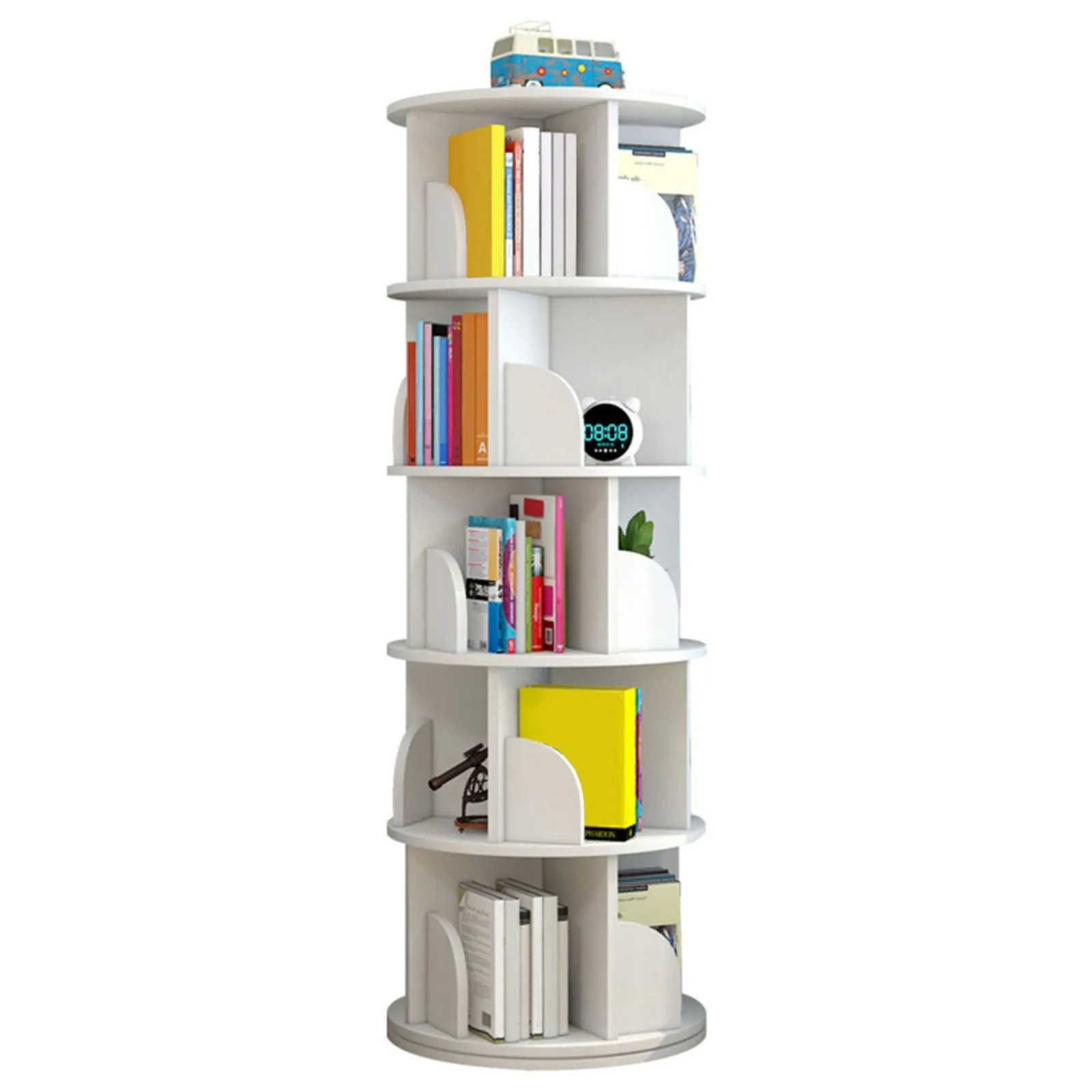 

US 360° Rotating Bookshelf 5-Tier Bookcase Storage Shelf /Freestanding Display Rack