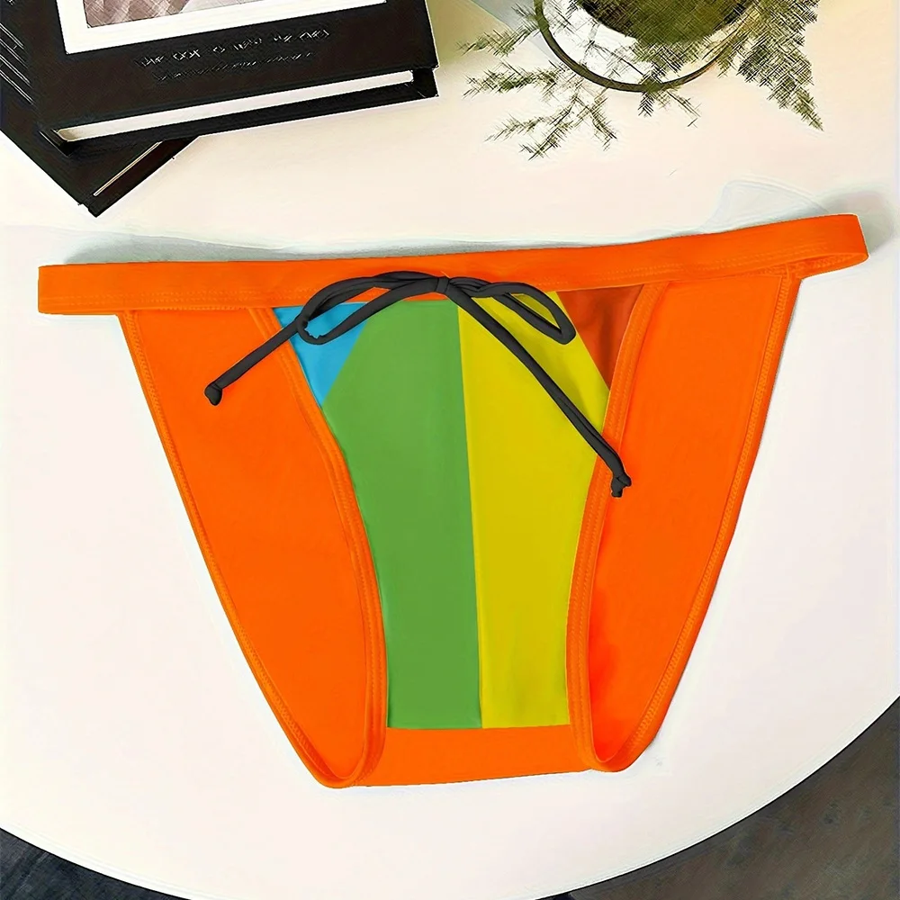 2025 Summer Mens Beach Trunks Swim Briefs Athletic Stylish Color Patchwork Design Comfortable Swimming Suit Quick Drying
