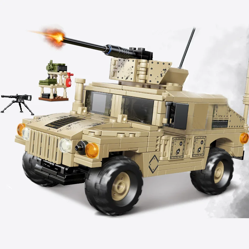 

WW2 Military Model Desert M1114 Wheeled Armoured Vehicle Collection Ornament Building Blocks Bricks Toys Gifts