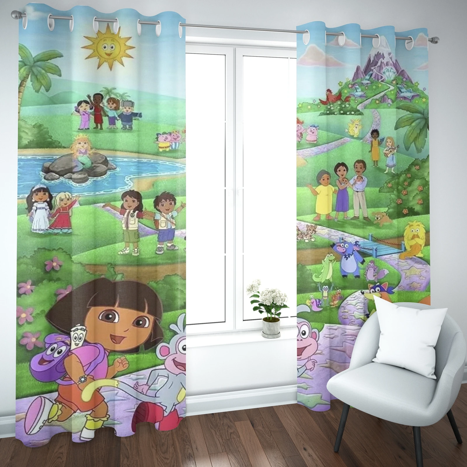 Dora the Explorer Cartoon Home Curtain Cute Printing Light Filtering Curtains Living Room Bedroom Heat and Sun Protection