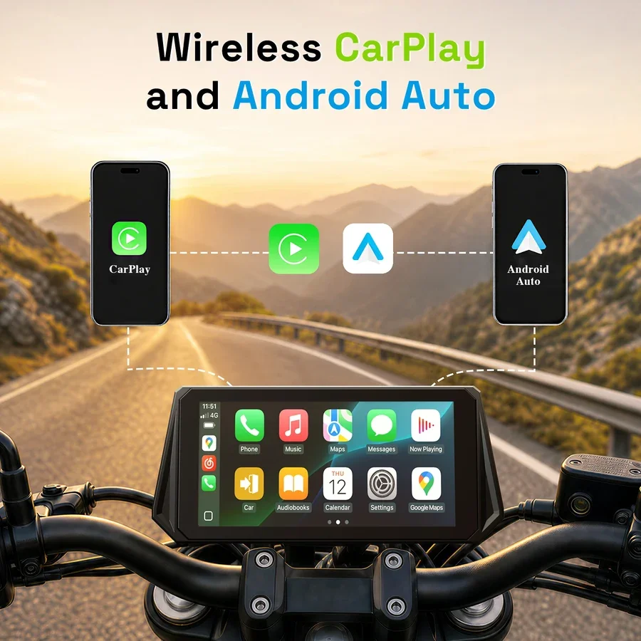 Aoocci D6A 6 pulgadas GPS Carplay para Motocicleta, CarPlay Inalámbrico y Android Auto, Navegación GPS para Moto, Cámara HD para Tablero, Radar de 77GHz, BSD y TPMS