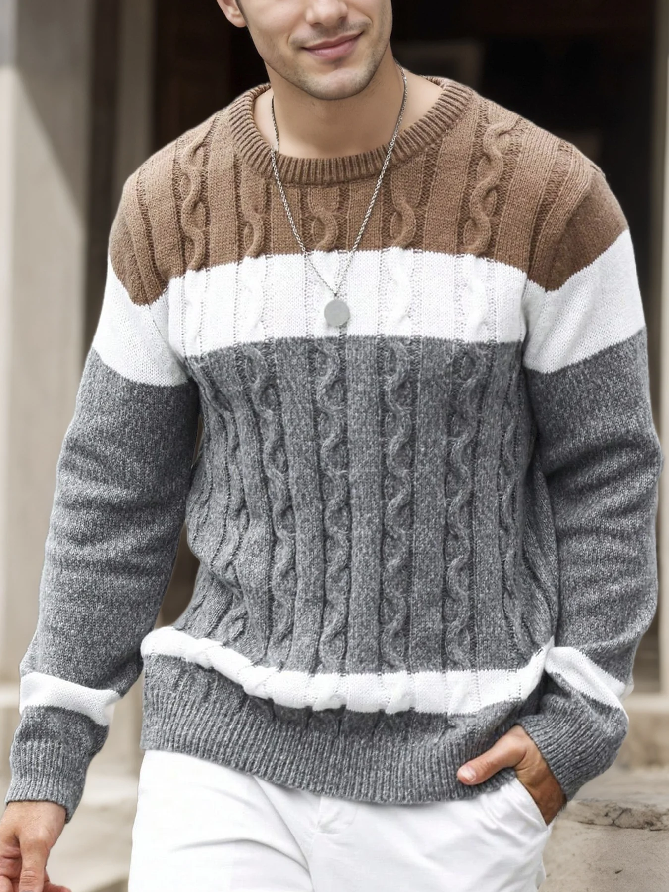 

Men's Faionable Knitted Sweater with Letter Design And Frayed Hem Loose Fit Polyester Fiber Autumn Winter Base Layer Top