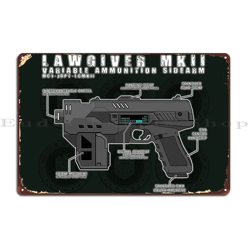 Lawgiver Mkii التخطيطي ناقلات لوحة معدنية ملصق طباعة جدار الكهف بار الكهف اللوحة نادي الحفل تين تسجيل ملصق #1