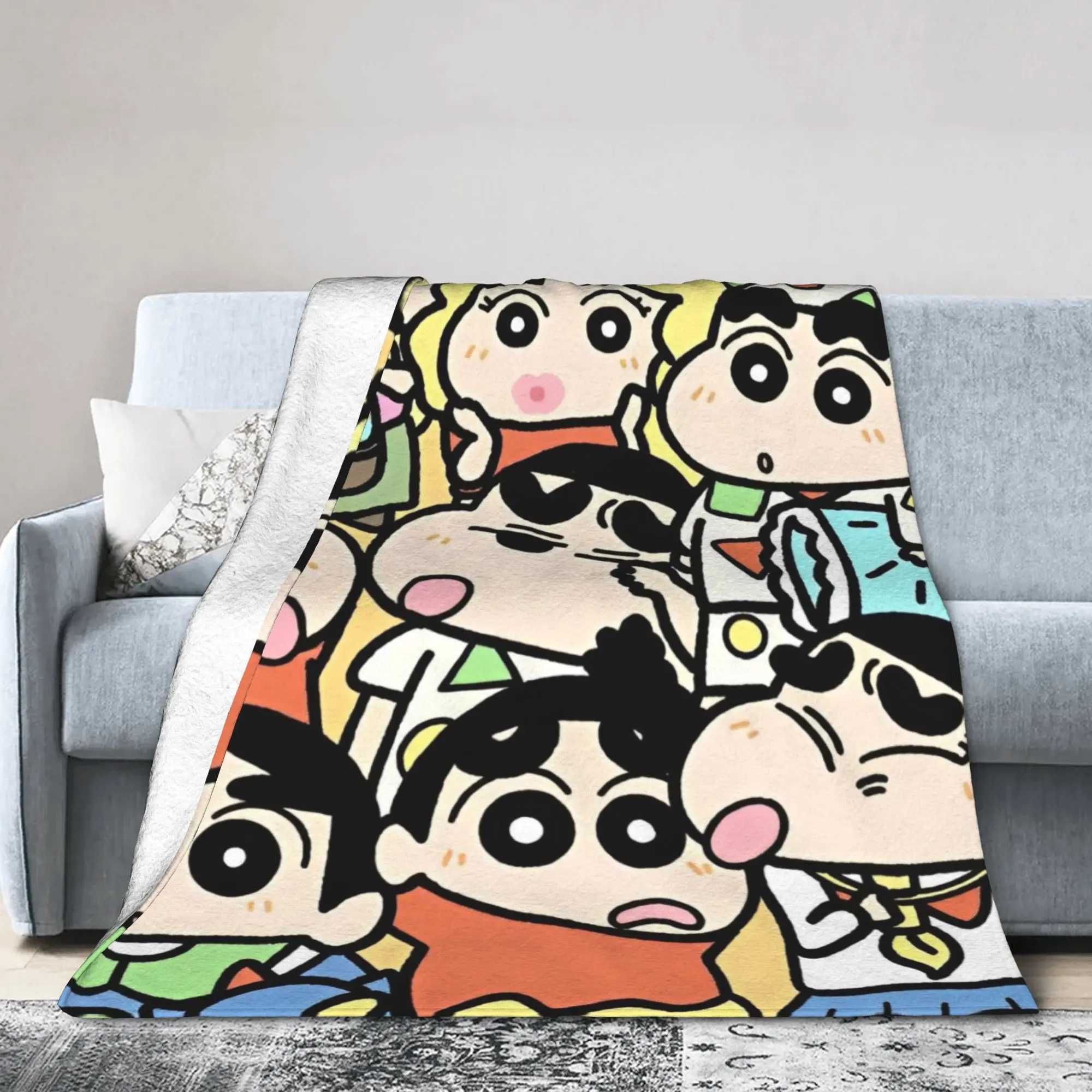Shinchans Lovely Collage Knitted Blankets Flannel  Lightweight Thin Throw Blanket for Bedroom Sofa Bedroom Quilt