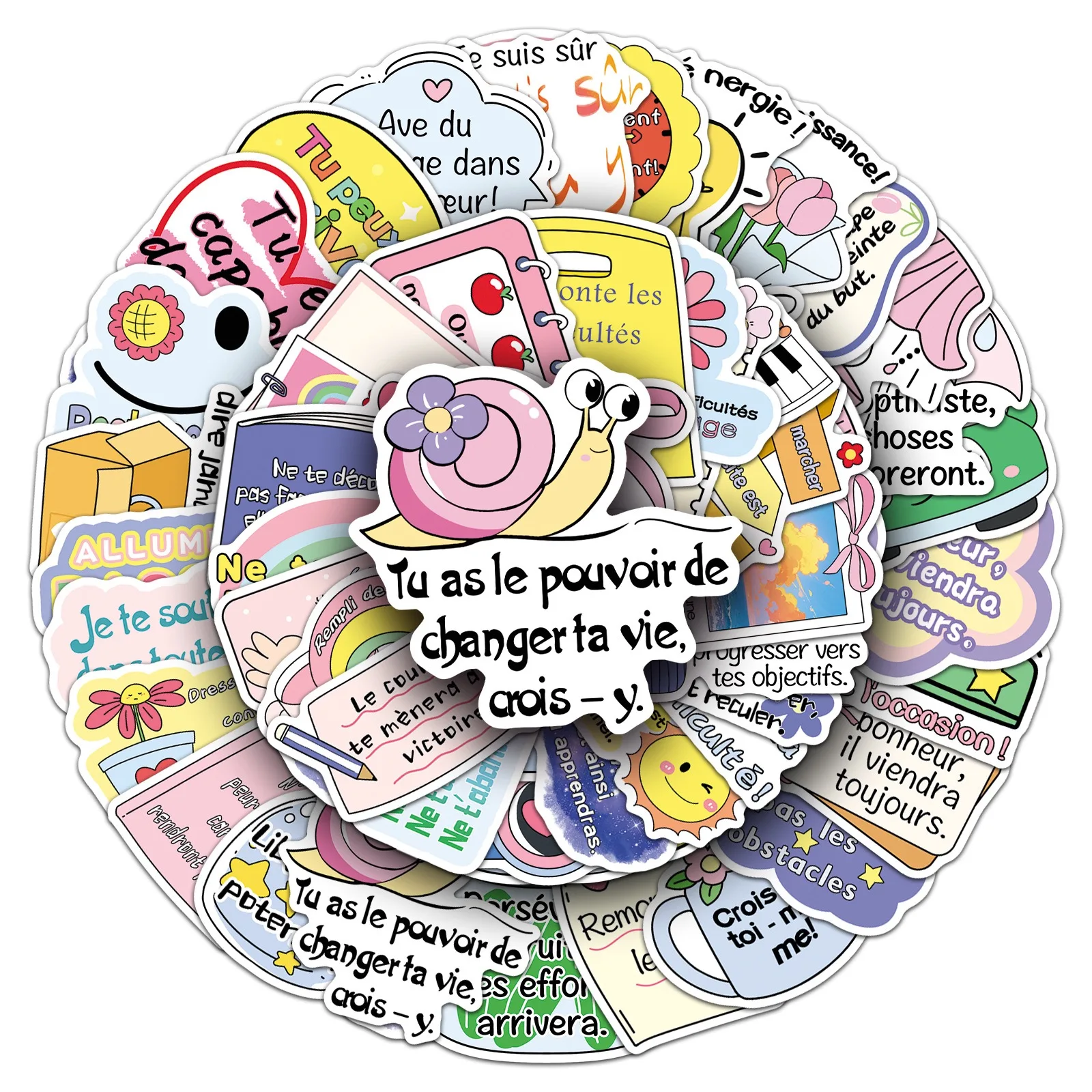 10/50 Uds. Pegatinas de grafiti con palabras de texto inspiradoras francesas, calcomanías creativas de frases positivas, cuaderno DIY, pegatina para nevera y portátil