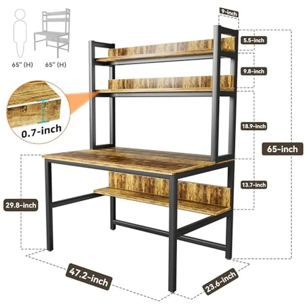 Home Office Desk with Hutch & Bookshelf Spacious Workstation Waterproof Material Adjustable Legs Rust-Free Metal Frame Easy