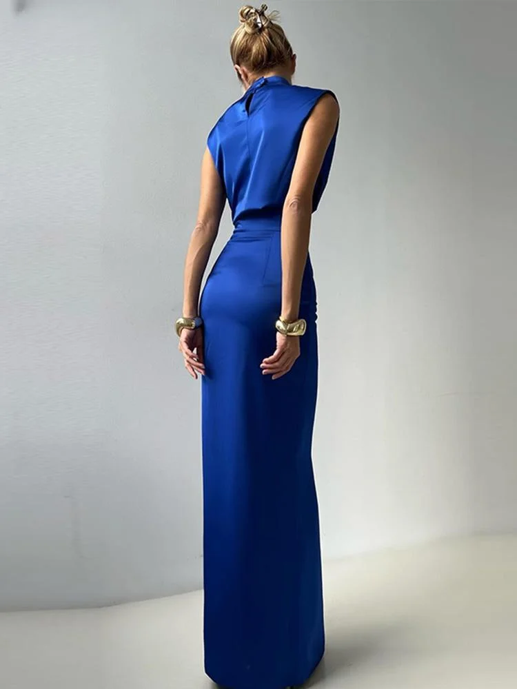 Elegante 2025 conjunto de saia superior colheita feminino gola alta sem mangas colete cintura alta botão saias longas senhora cetim sólido outfits한kta 