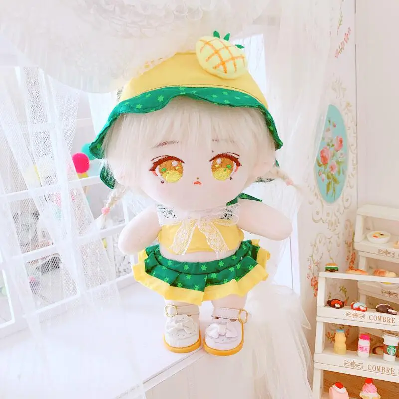 

20cm Cartoon Doll Clothes Pineapple Bikini Fisherman Hat 20cm Set Kawaii Cotton Plush Doll Dressing Up Games Clothes Girls Gifts