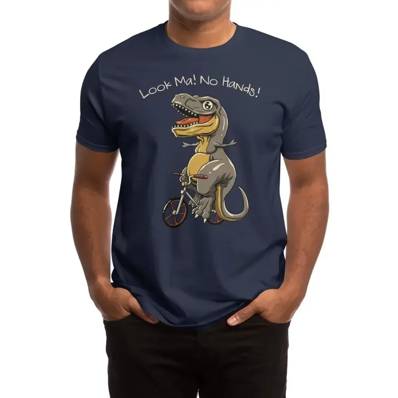 

Look, Ma! No Hands! Funny T Rex Dinosaur Ride Bicycles T-Shirt 100% Cotton O-Neck Short Sleeve Summer Casual Mens T-shirt