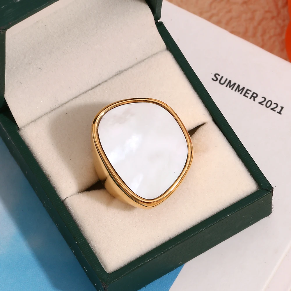 MamacitaSlay Elegant Minimalist Irregular Shell Stainless Steel Rings Woman Gold Plated Luxury Quality Jewelry Gifts For Women