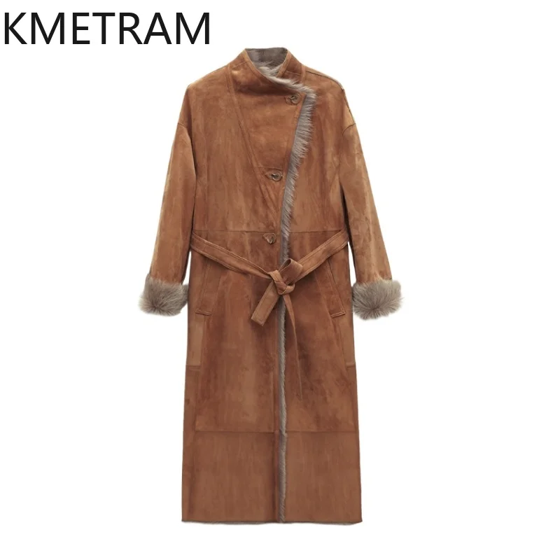 100% Natural Sheepskin Wool Double Faced Fur Jacket Woman Luxury Long Real Fur Coat Winter Leather Coats Women Clothing 2025