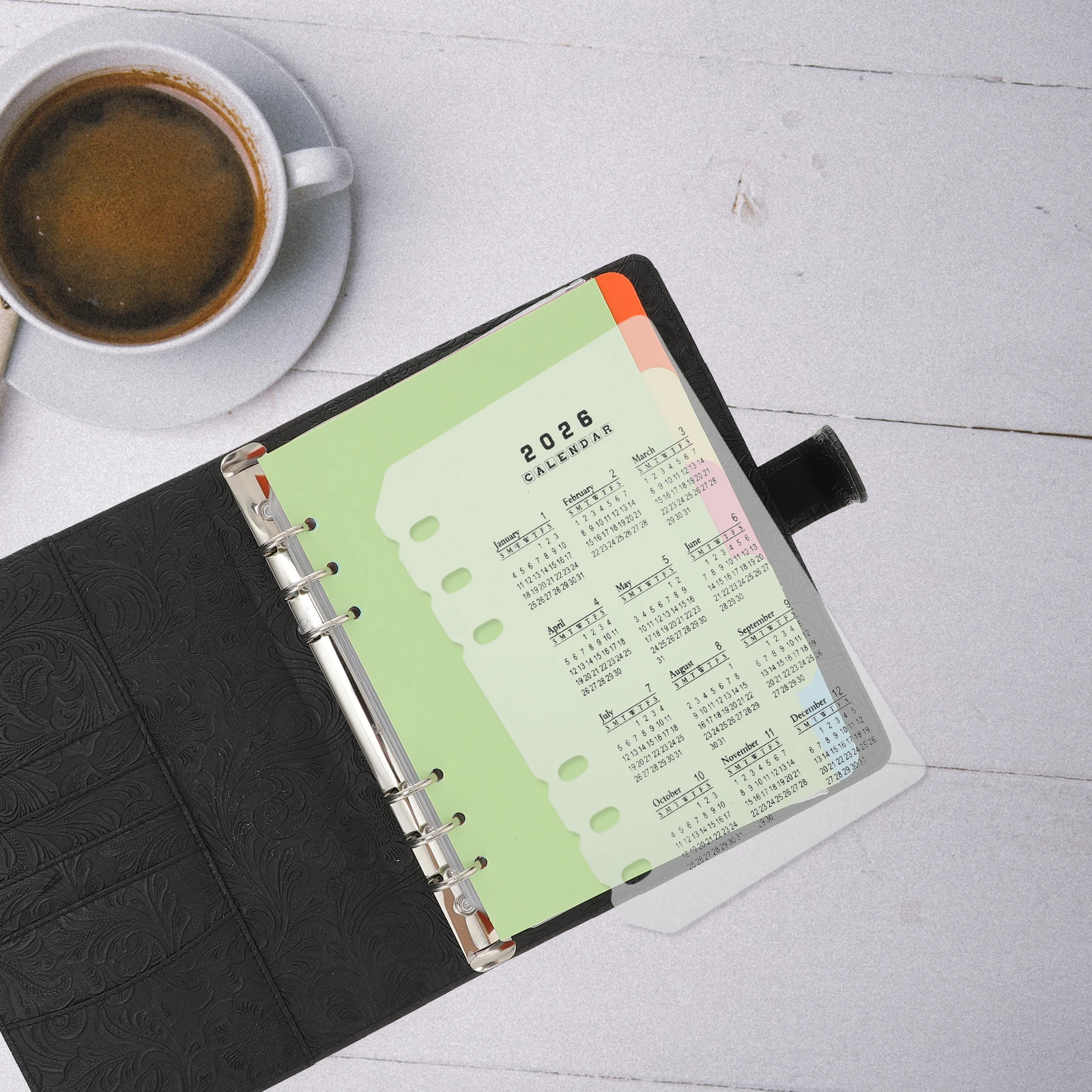 

4Pcs Plastic Frosted Calendar Dividers 2026 6-Hole A6 Refillable Binder Inserts Transparent for Monthly Planner Notebook Date
