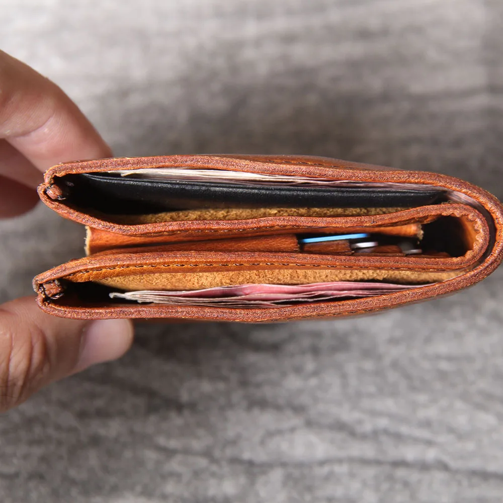 S.WORKER Vollnarbiges Rindsleder-Portemonnaie Vintage Slim Bifold Geldbörse für Herren Business – Detail 17