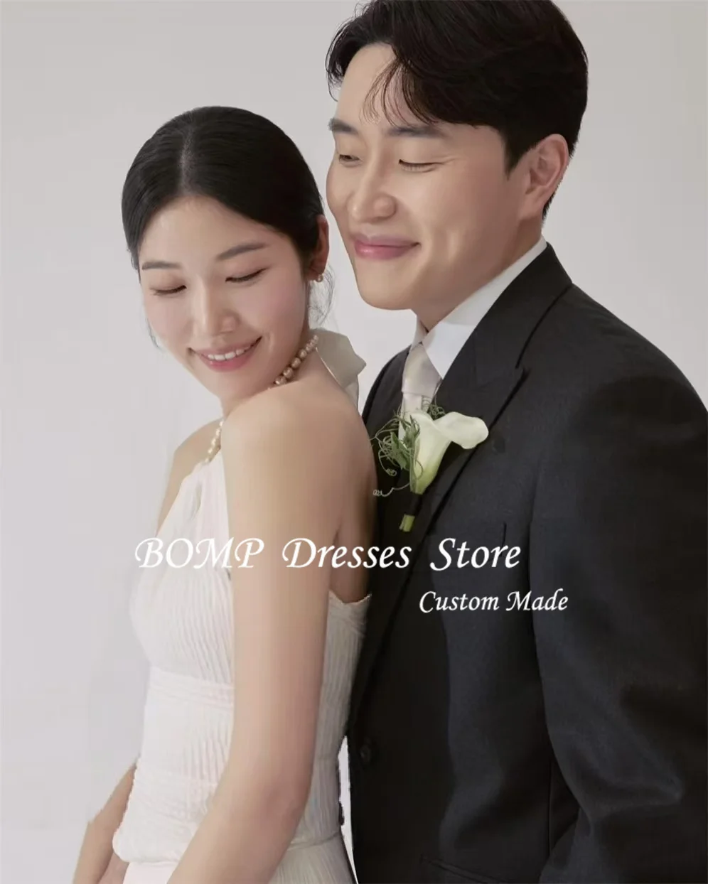 BOMP Halter Elegant Silk Chiffon Wedding Dresses Korea Photo shoot 웨딩드레스 Simpe Bride Gowns Customized Corset Back