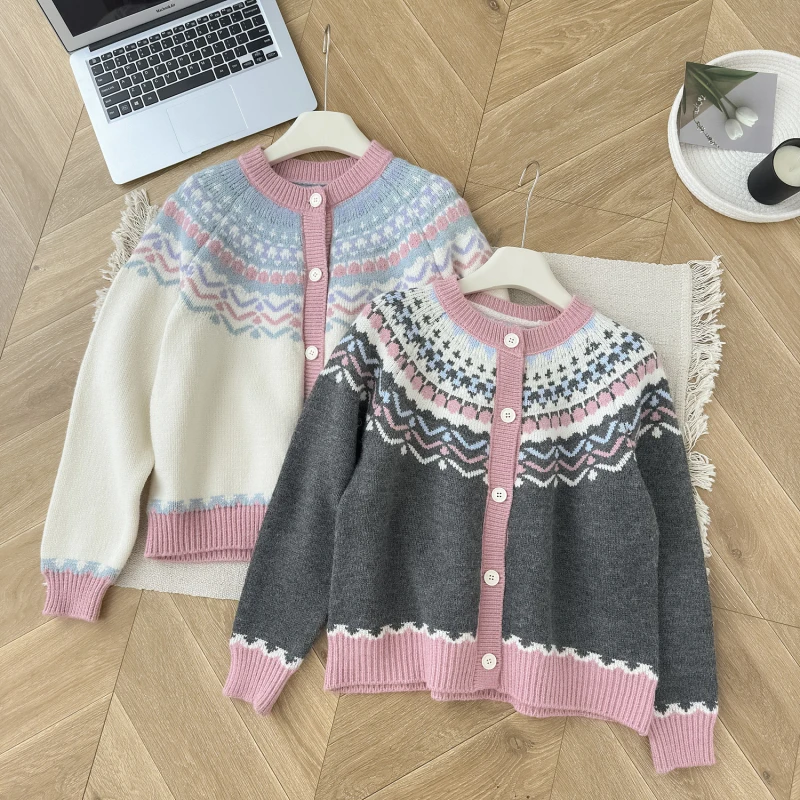 Winter Knitted Skirts Sets For Women Clothing 2024 Korean Sweet Vintage Patchwork Single Breasted Sweater Cardigan+skirt 2 Pcs