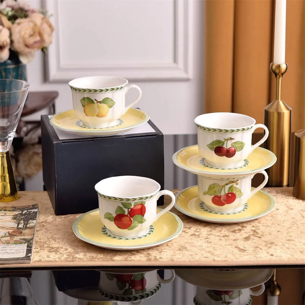 

French Garden Afternoon Tea High-Quality Bone China Cup and Saucer Set Teapot Fruit Pattern High-end Home Drinkware Gift Box