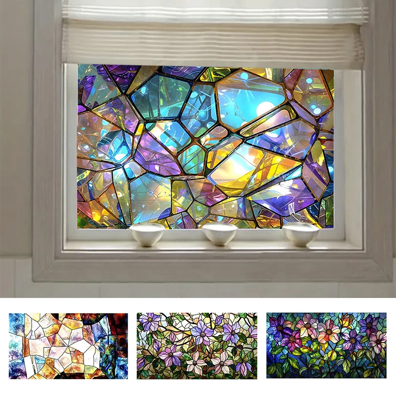 45x100cm Flower Pattern Static Cling Decorative Sticker Electrostatic Glass Patch,traditional Mosaic Pvc Window Film