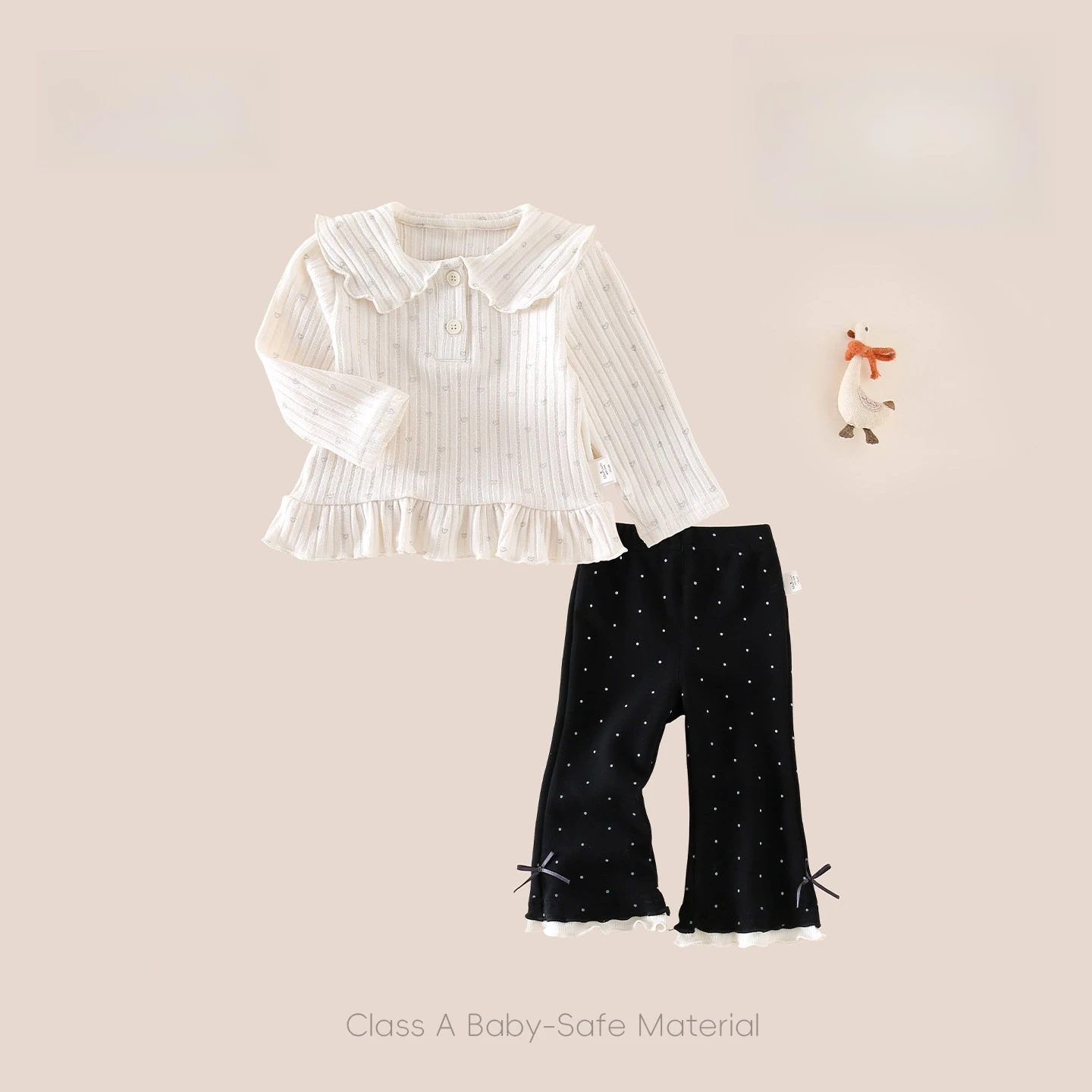 Autumn New Girl Kids Comfortable Fashion Baby Long Sleeve Base Layer and Elastic Waist Polka Dot Bell-bottoms Two Price Sets
