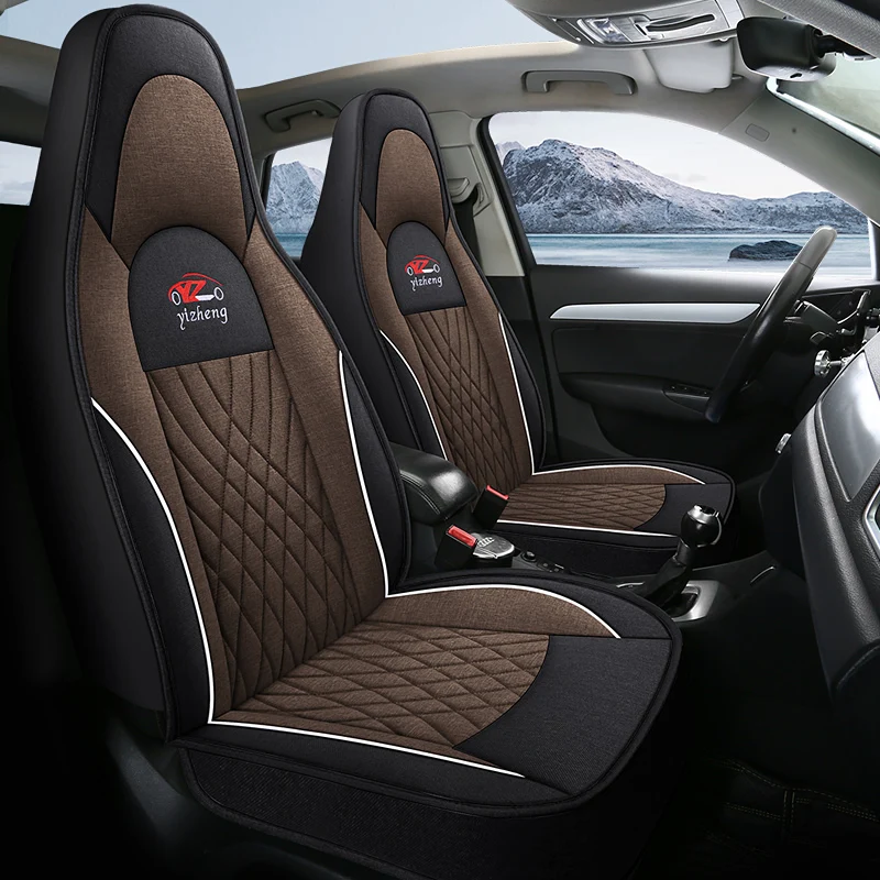 

2Pcs Front Seat Covers for One-Piece Seats, Breathable Linen All-Season, Fits Most Integrated Front Seats, for Tesla/BYD/EV car