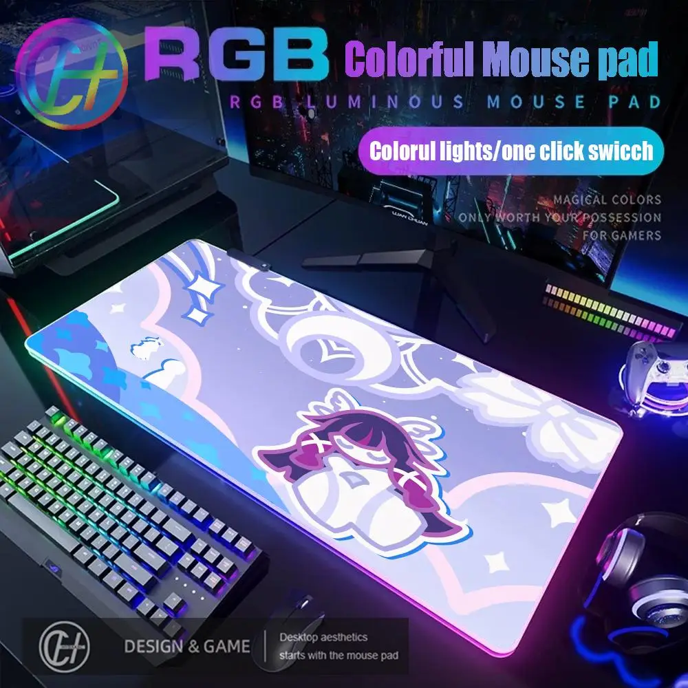 

Игровой коврик для мыши 80X40 HYBXAXC RGB, настольный коврик HD для геймеров, большой LED-подсветка XXL, Kawaii Genshin Impact Columbina RGB коврик для мыши